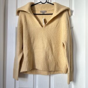 J. Crew Johnny-collar sweater alpaca blend ribbed trim Cream sweater size XS